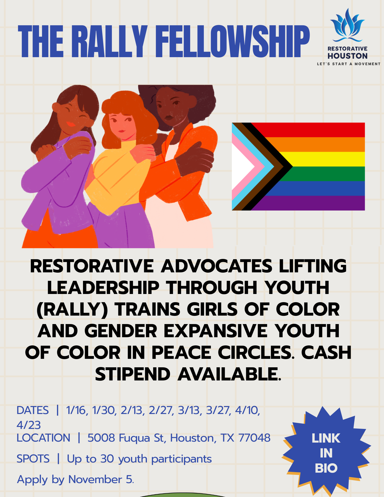 Restorative Houston Happy Hour Gala | November 19, 2026 | 5-7pm | Tickets $200 | 1315 Sterrett St.